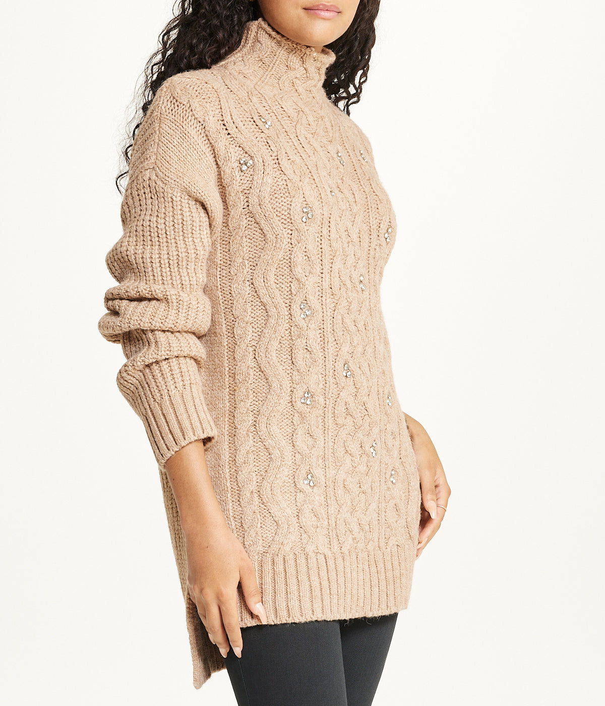 Bejewelled Cable Mock Neck Sweater - Image 5