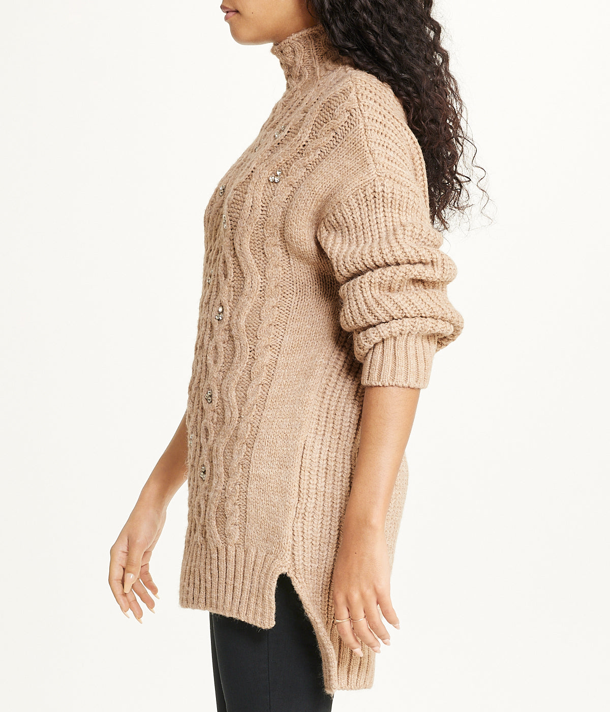 Bejewelled Cable Mock Neck Sweater - Image 4