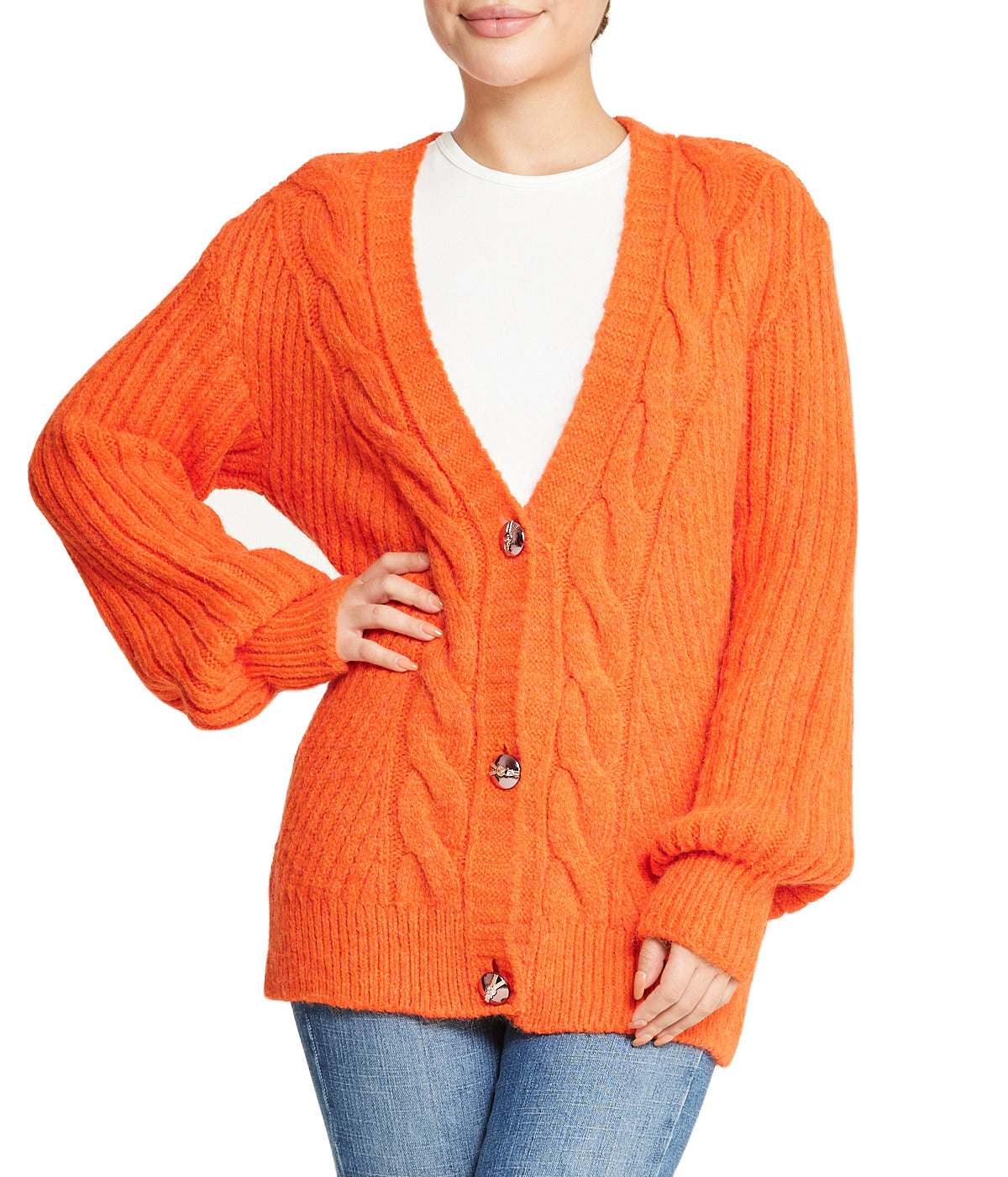 Deep V Cable Cardigan - Image 5