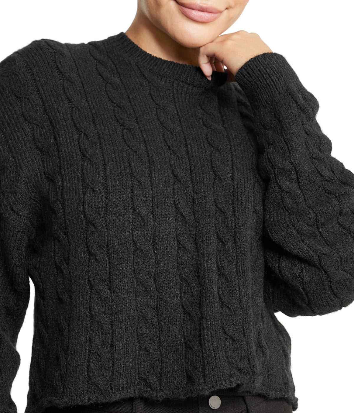 Cropped Boxy Cable Knit Sweater - Image 4