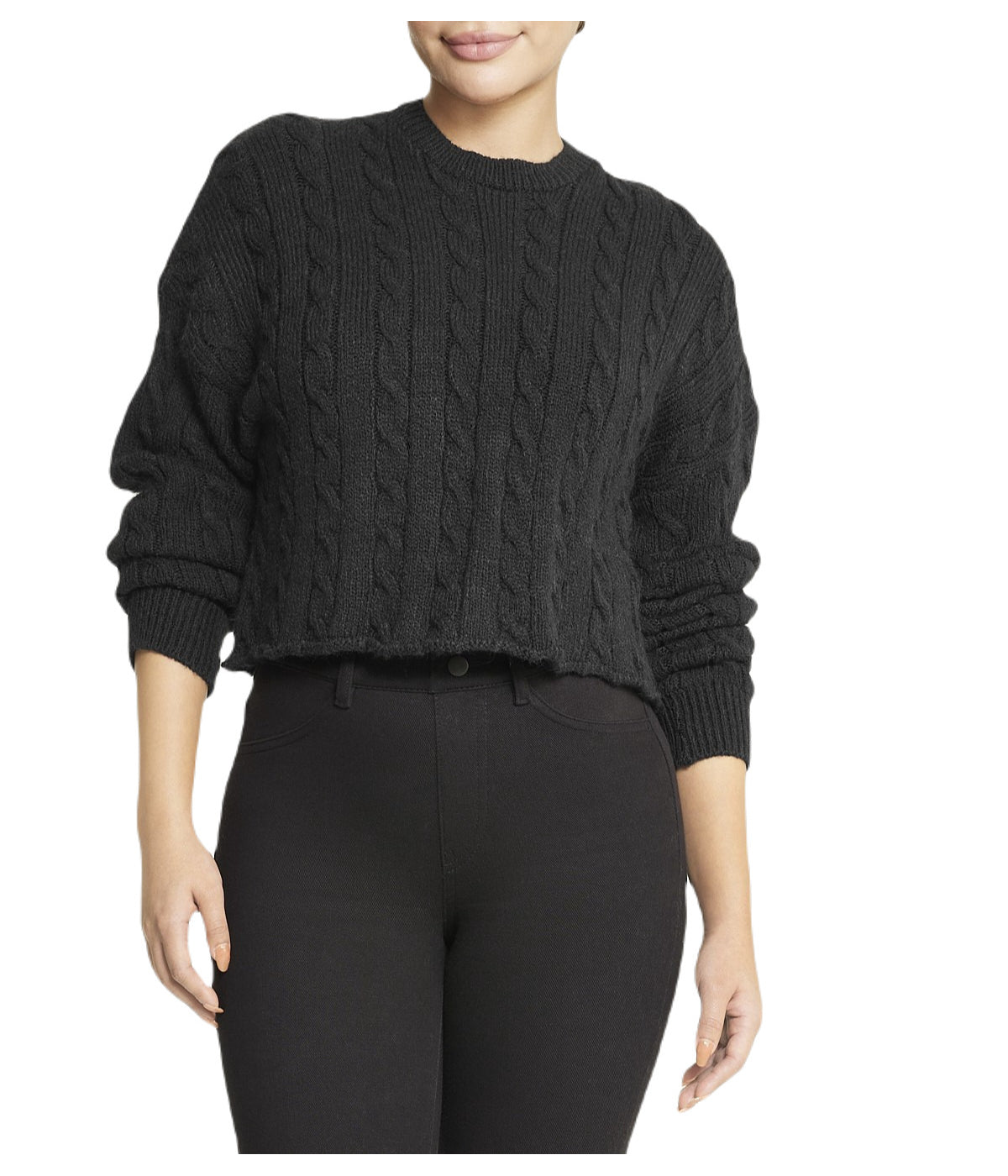 Cropped Boxy Cable Knit Sweater - Image 5
