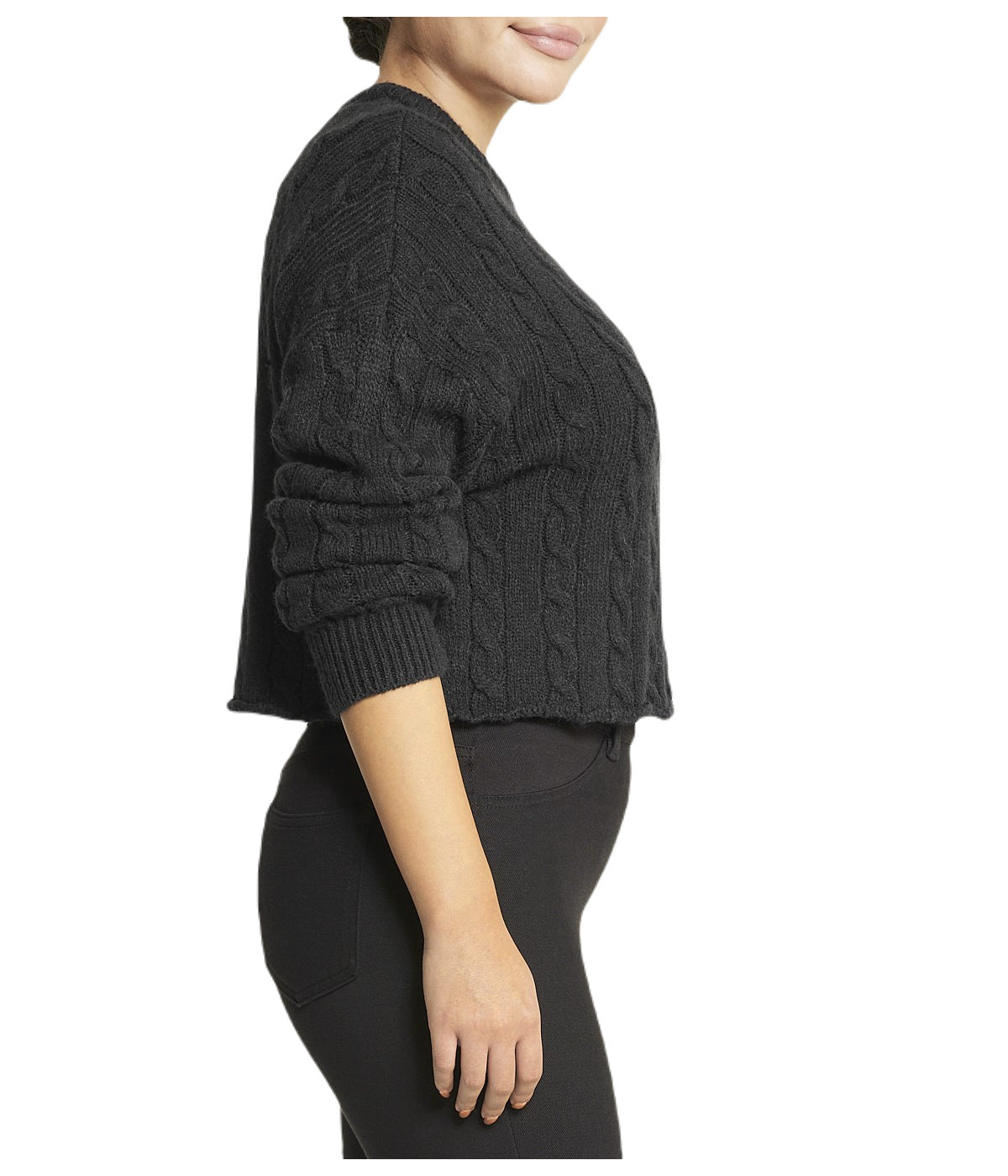Cropped Boxy Cable Knit Sweater - Image 3
