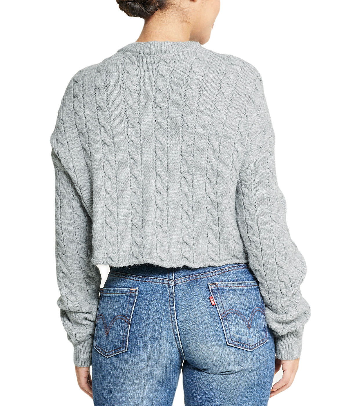 Cropped Boxy Cable Knit Sweater - Image 2
