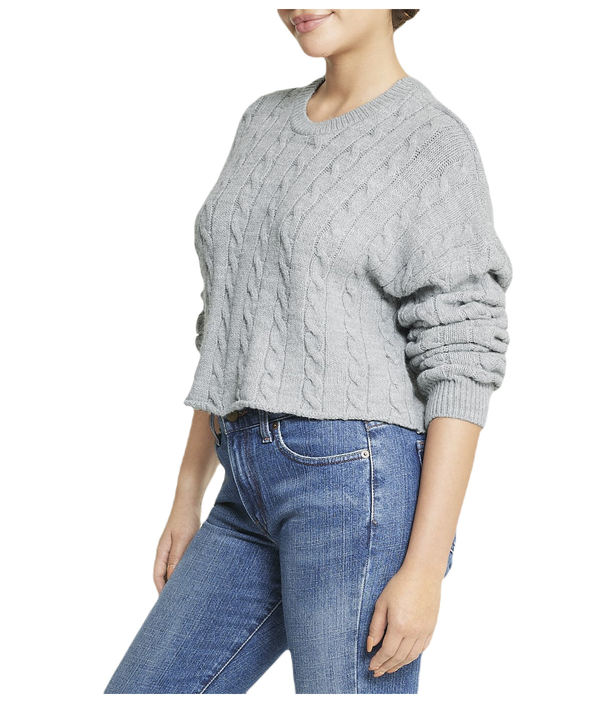 Cropped Boxy Cable Knit Sweater - Image 3