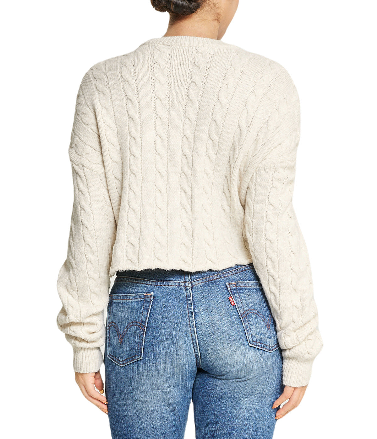 Cropped Boxy Cable Knit Sweater - Image 2