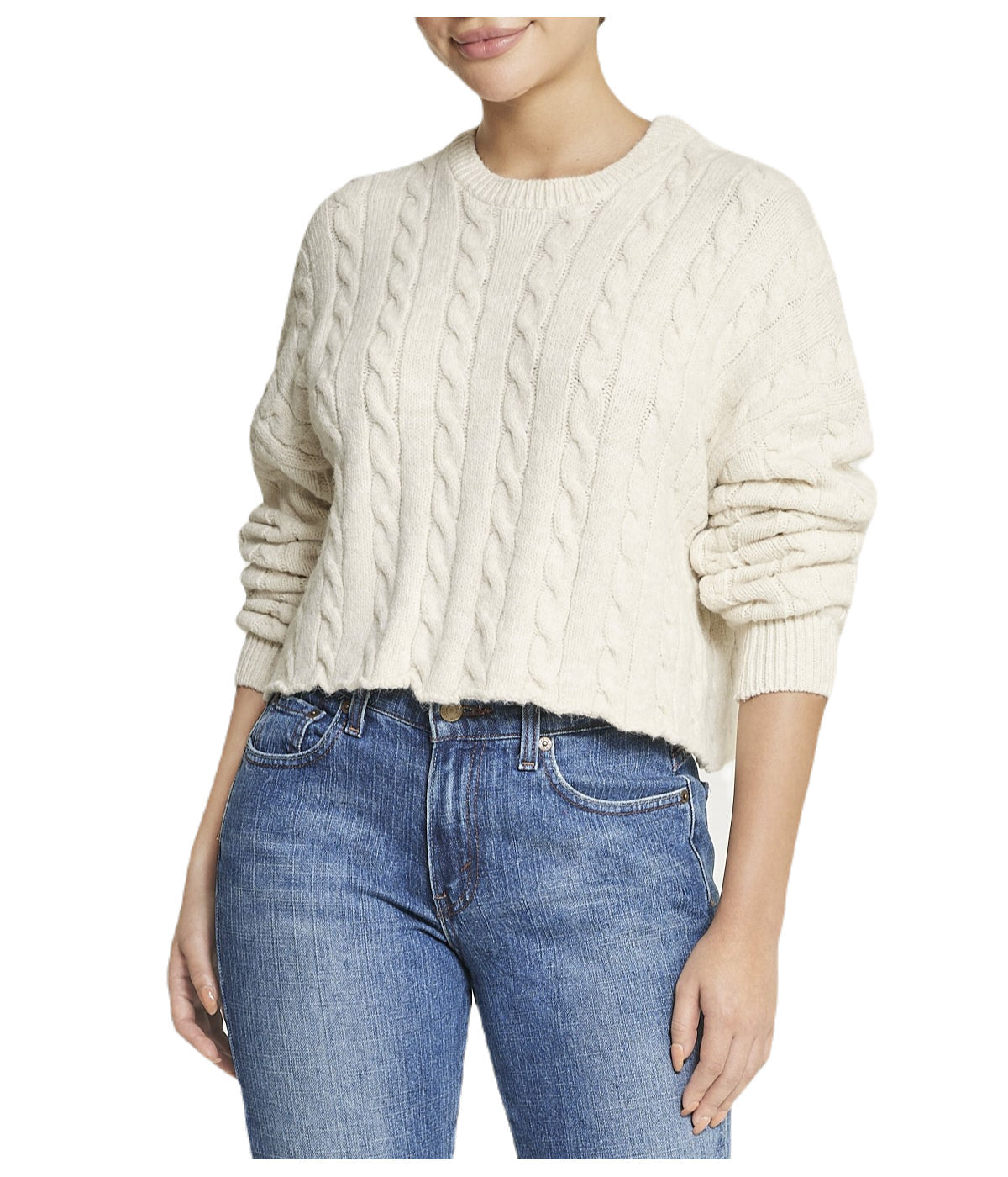 Cropped Boxy Cable Knit Sweater - Image 5