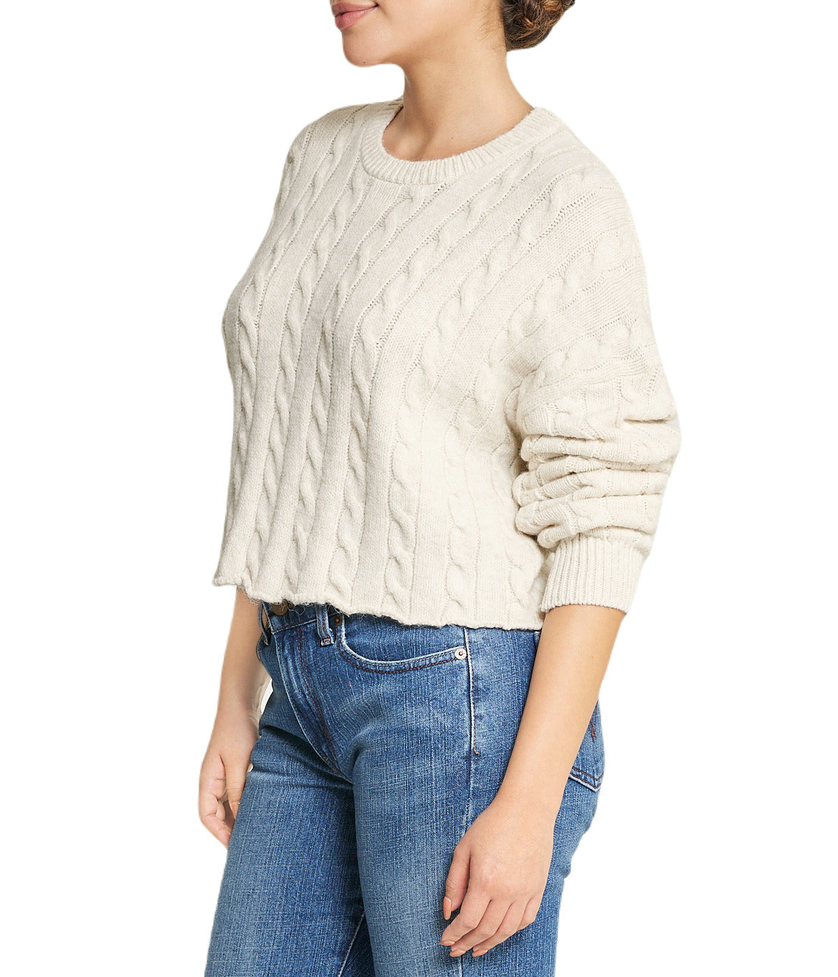 Cropped Boxy Cable Knit Sweater - Image 3