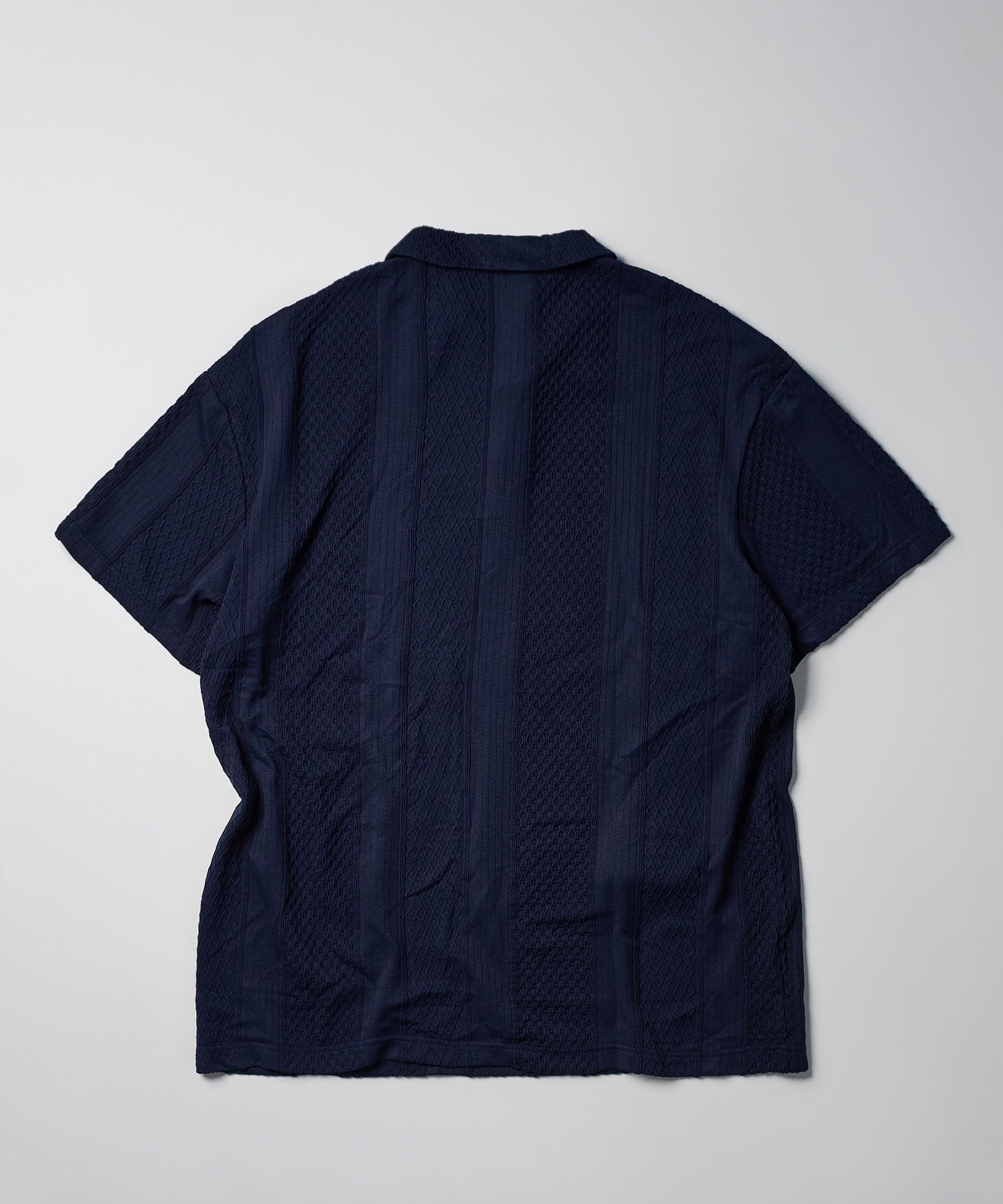 Jacquard Knit Textured Polo Shirt - Navy - Image 3