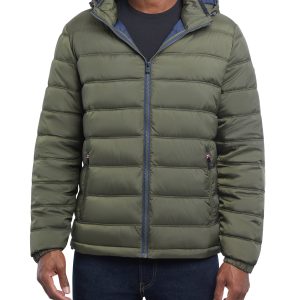 Qulited Hooded Packable Puffer Olive