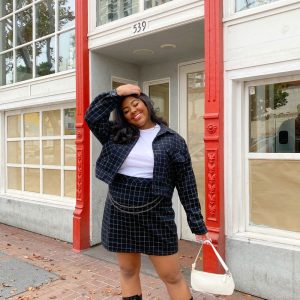 Plus Size Grid Print Mini Skirt