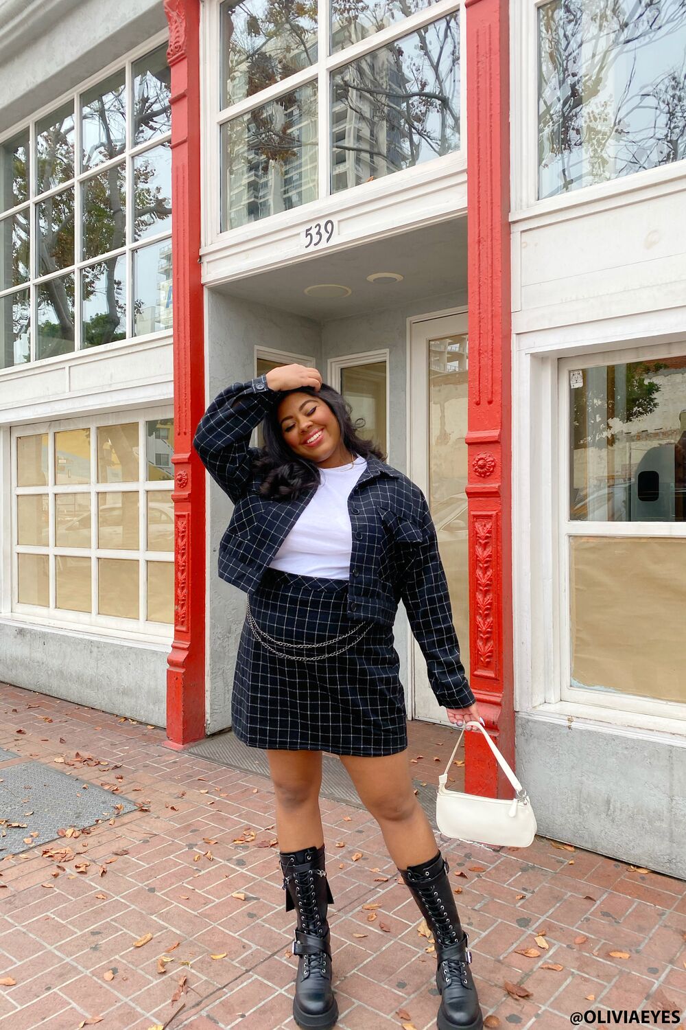 Plus Size Grid Print Mini Skirt