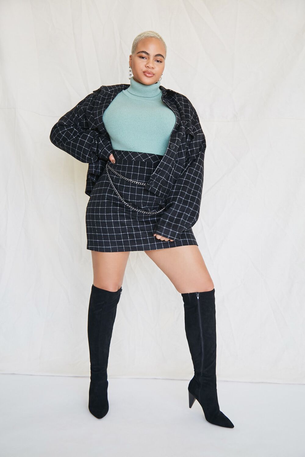 Plus Size Grid Print Mini Skirt - Image 6