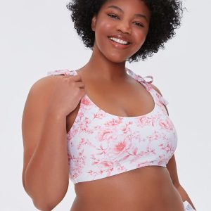 Plus Size Floral Print Self-Tie Bikini Top