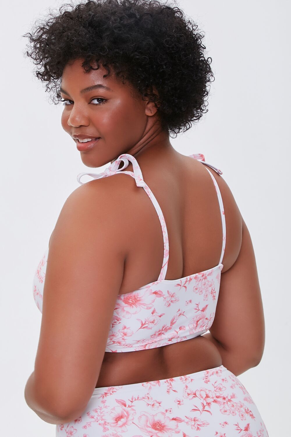 Plus Size Floral Print Self-Tie Bikini Top - Image 3
