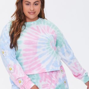 Plus Size Daisy Graphic Tie-Dye Pullover