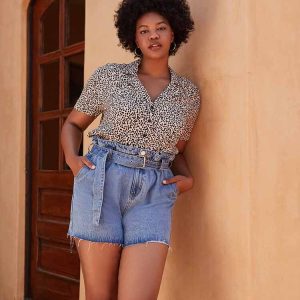 Plus Size Paperbag Denim Shorts
