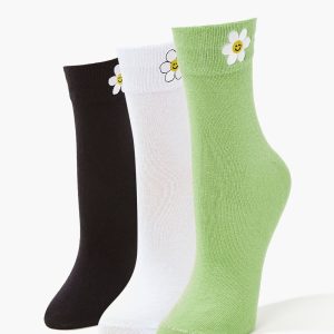 Embroidered Flower Crew Sock Set - 3 pack