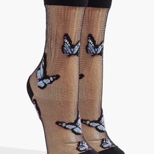 Butterfly Print Mesh Crew Socks
