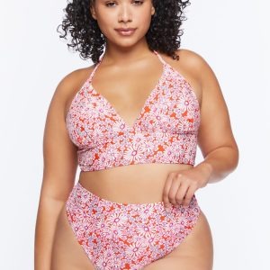 Plus Size Floral High-Rise Bikini Bottoms