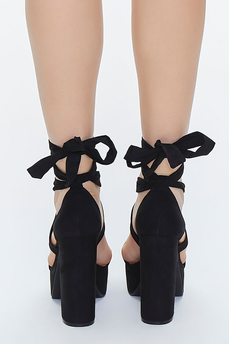 Faux Suede Lace-Up Platform Heels - Image 3