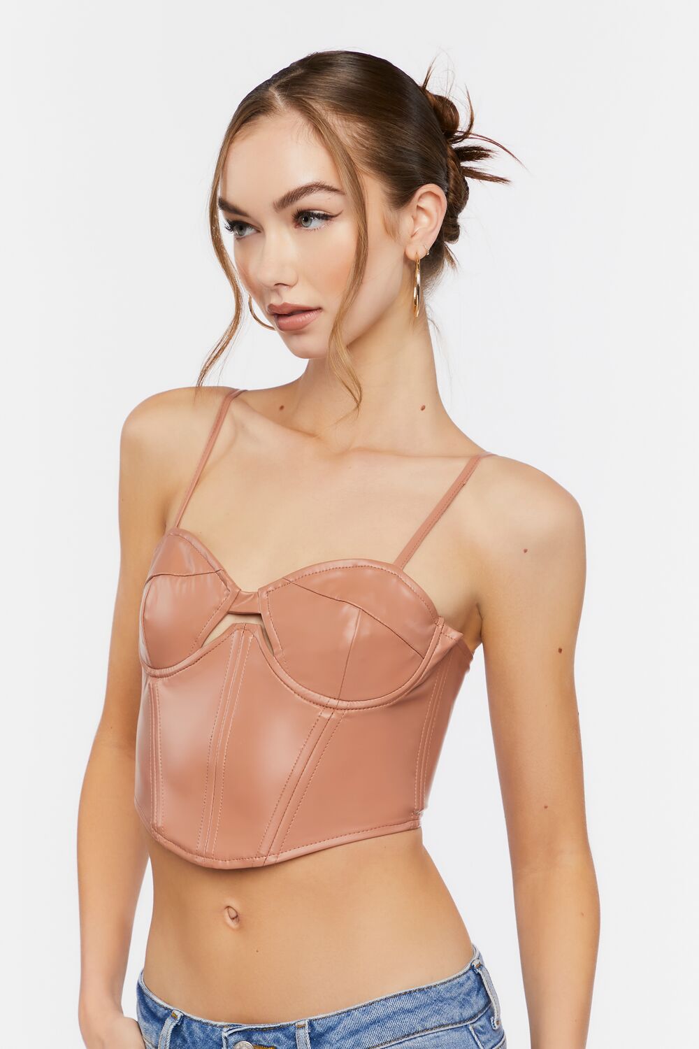 Faux Leather Cutout Bustier Top - Image 2