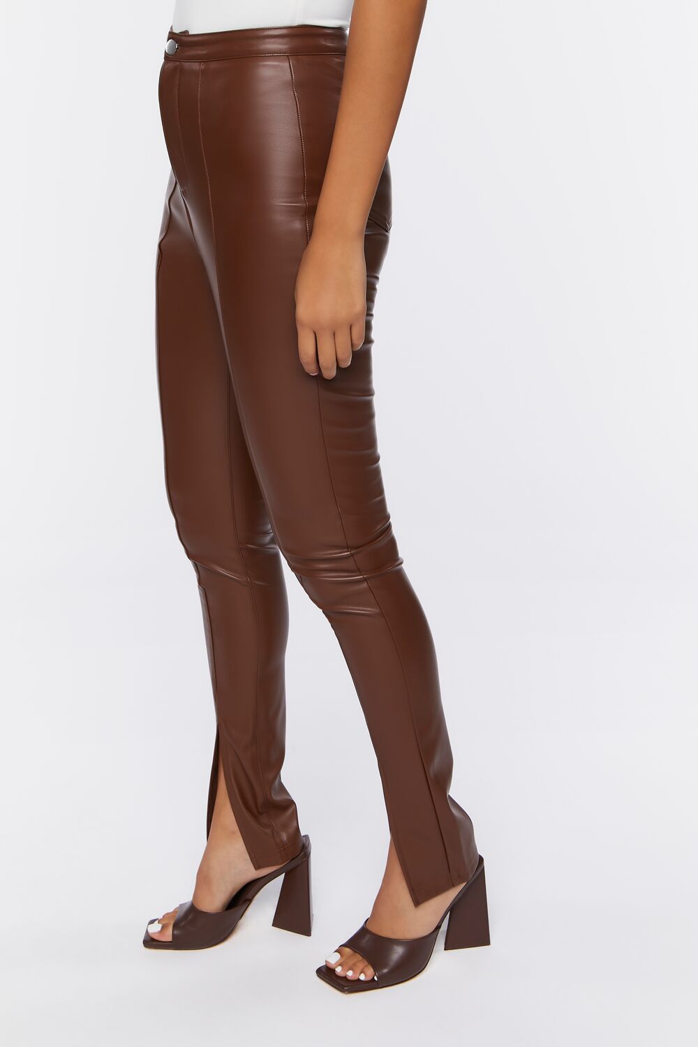 Faux Leather Split-Hem Pants - Image 3