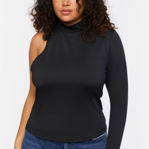 Plus Size One-Sleeve Cutout Top