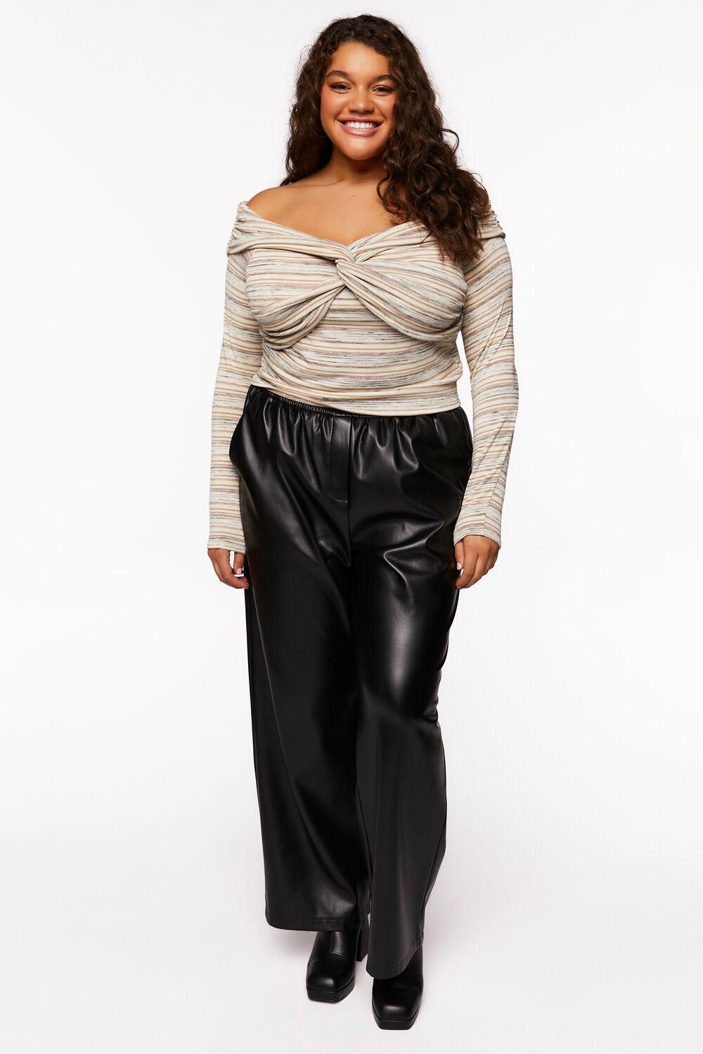 Plus Size Twisted Off-the-Shoulder Striped Top - Image 4