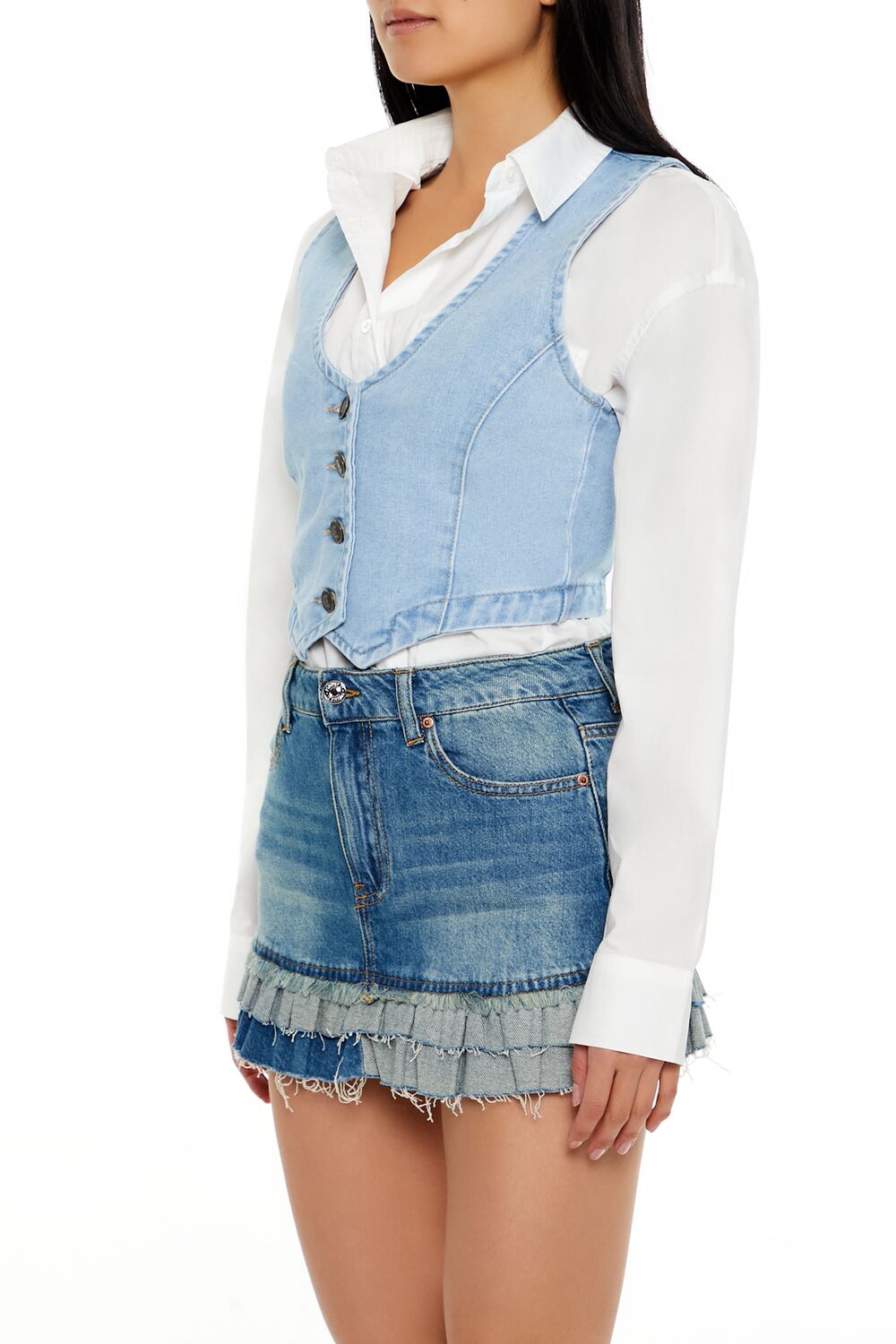 Denim Cropped Vest - Image 9
