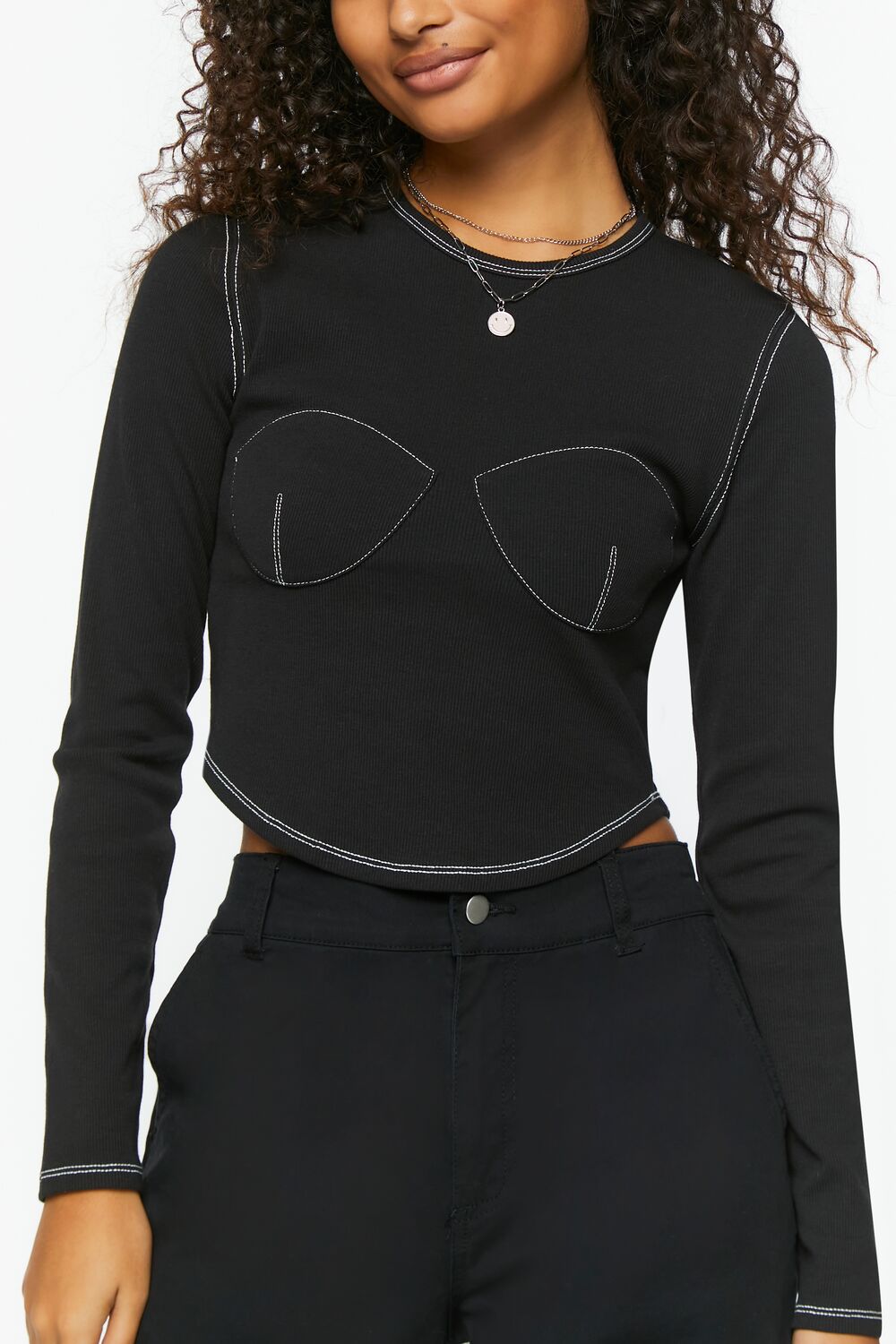 Bustier-Stitched Long-Sleeve Top - Image 5