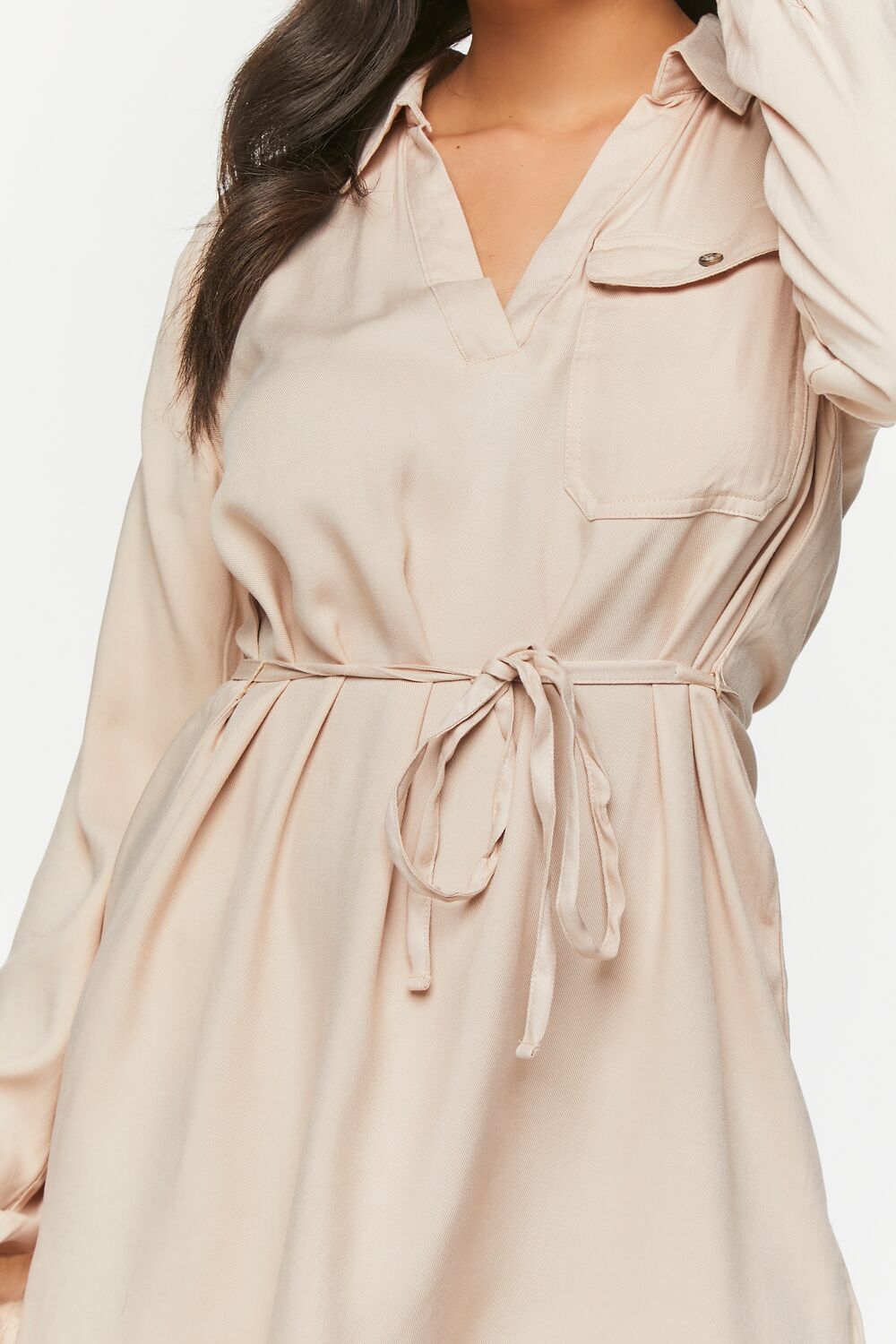 V-Neck Belted Shirt Dress - Image 5