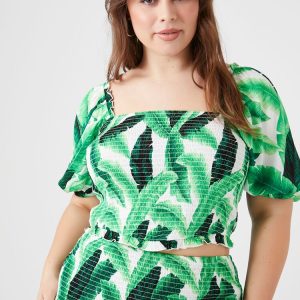 Plus Size Tropical Leaf Print Top