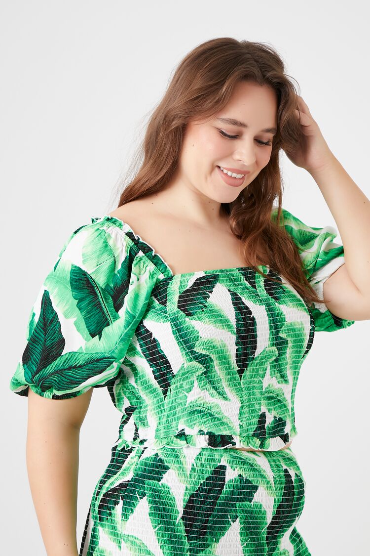 Plus Size Tropical Leaf Print Top - Image 2
