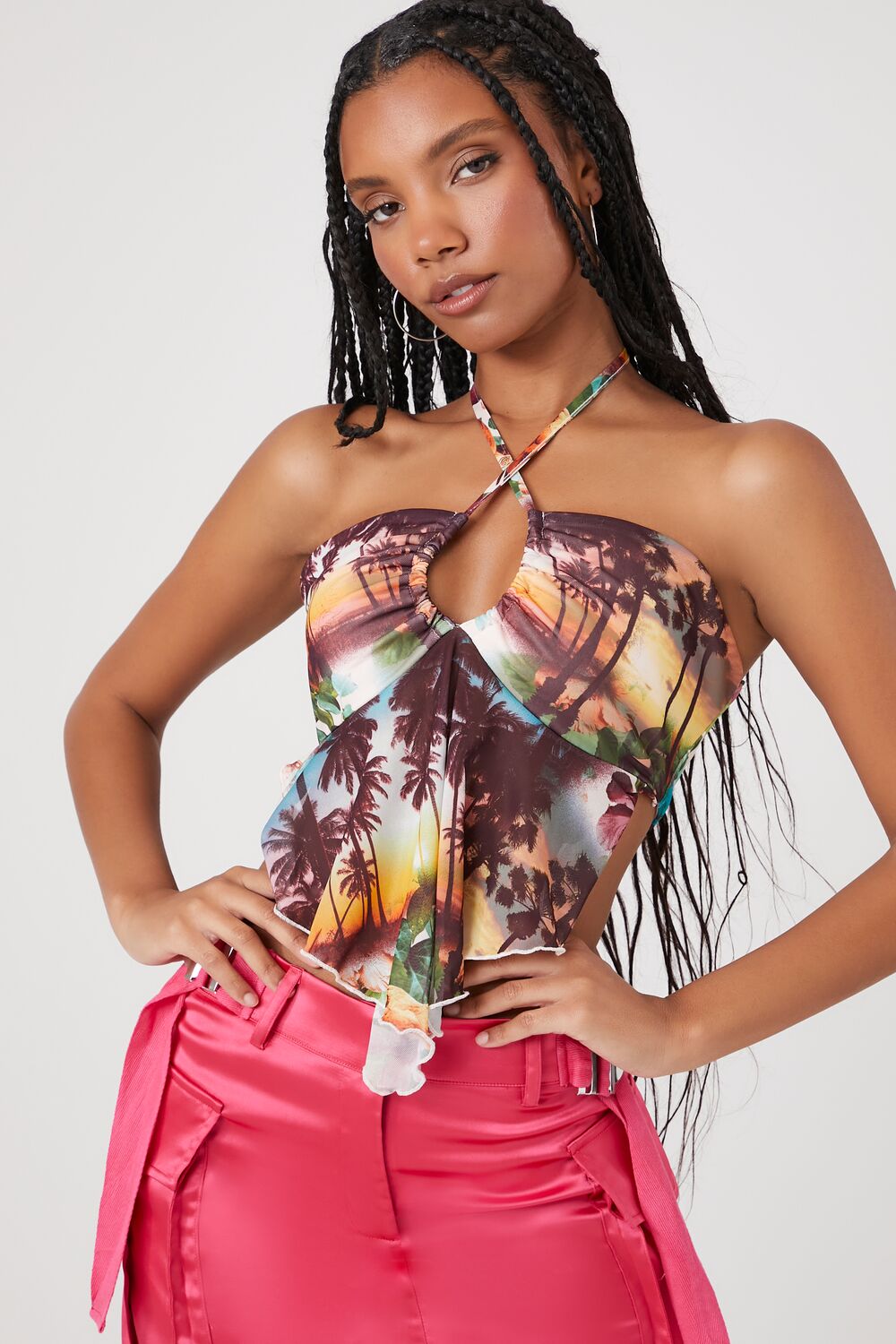 Tropical Mesh Halter Top