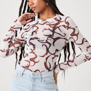 Mesh Abstract Print Top