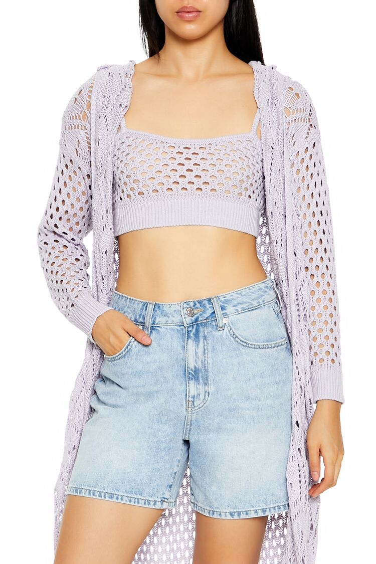 Open-Knit Cardigan Sweater & Cropped Cami Set - Image 2