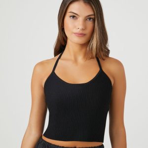 Compact Ribbed Knit Halter Cami