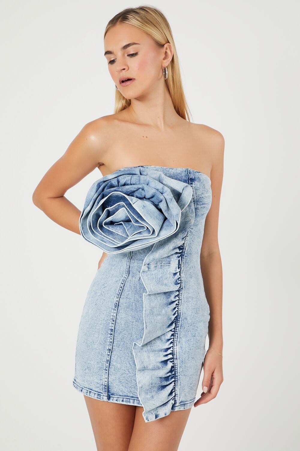 Rosette Denim Mini Tube Dress - Image 6