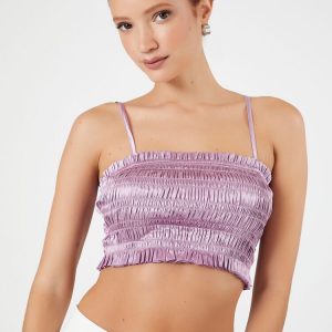 Smocked Satin Cropped Cami