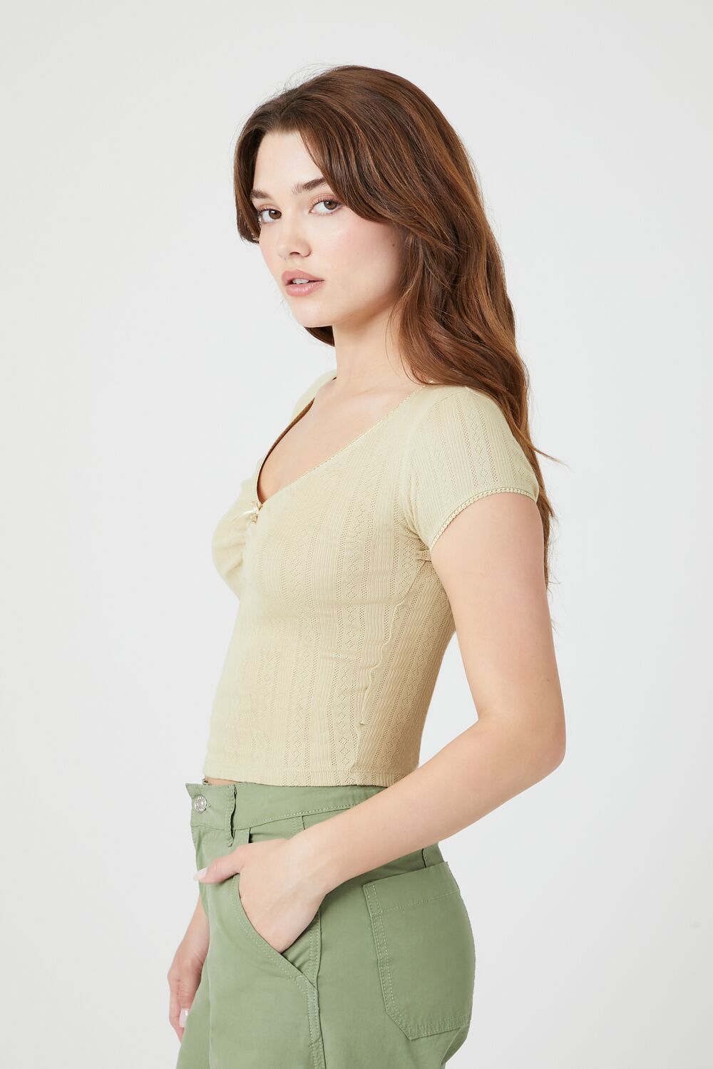Cropped Pointelle Knit Tee - Image 7