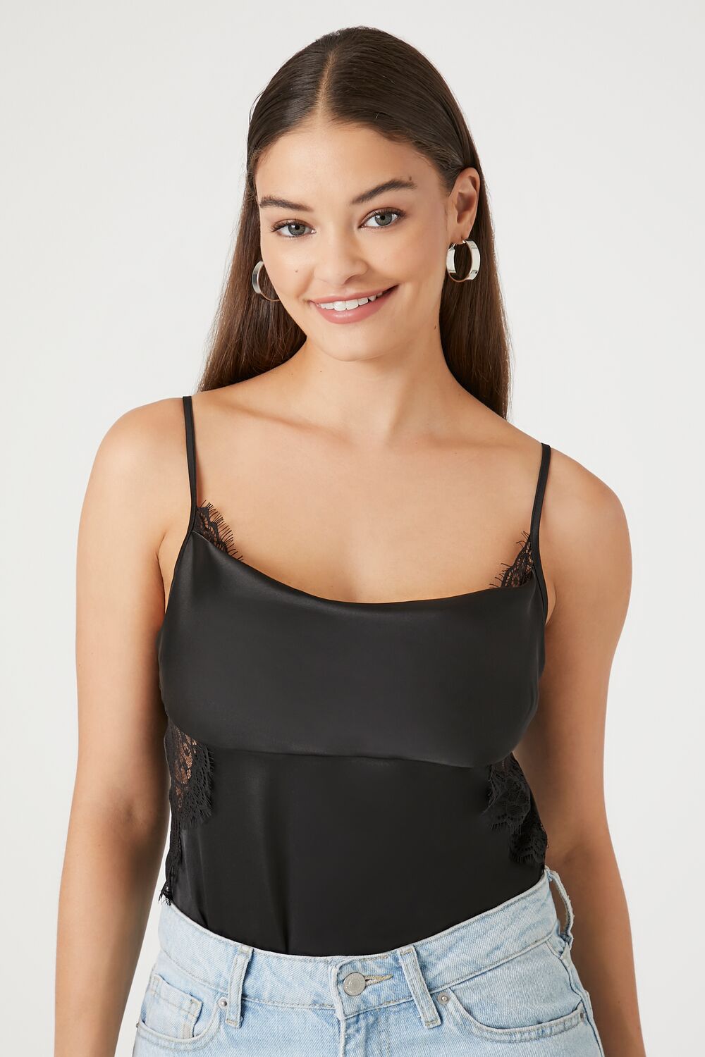 Satin Lace-Trim Bodysuit