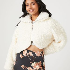 Faux Shearling Cropped Moto Jacket