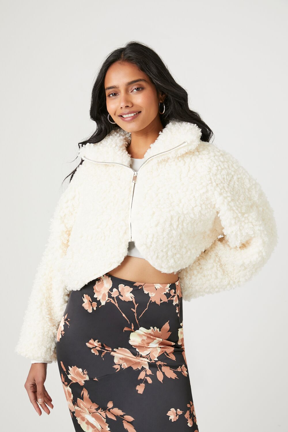Faux Shearling Cropped Moto Jacket