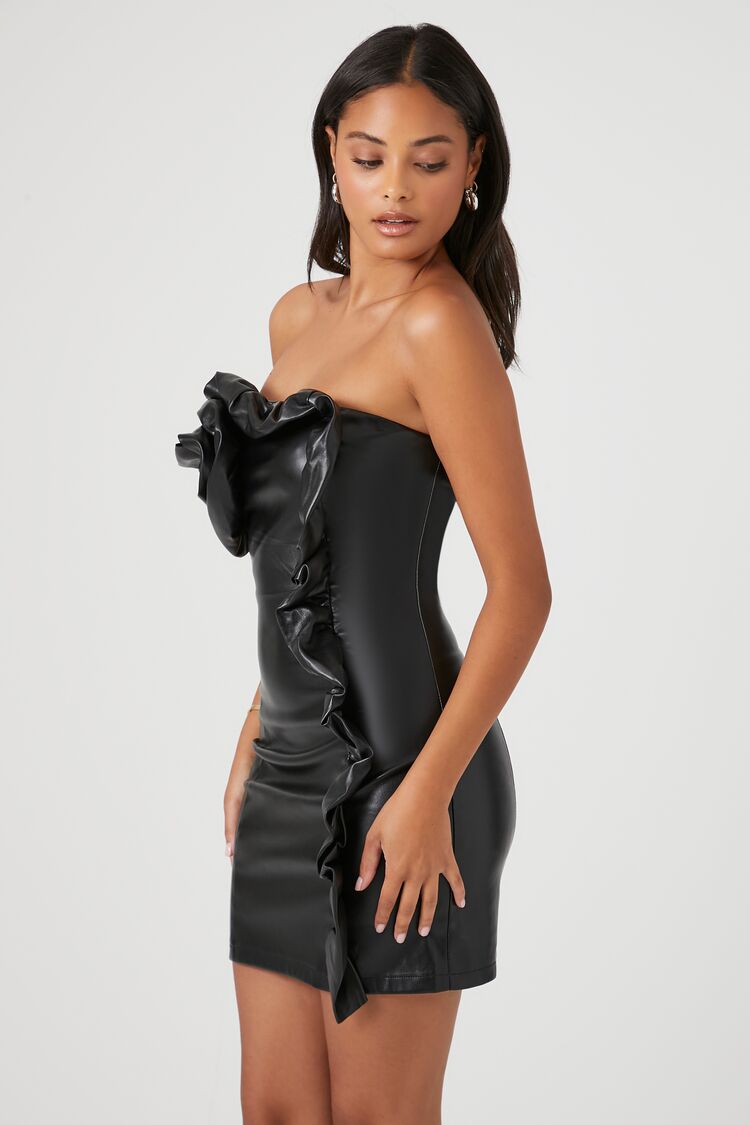 Faux Leather Rosette Tube Dress - Image 2