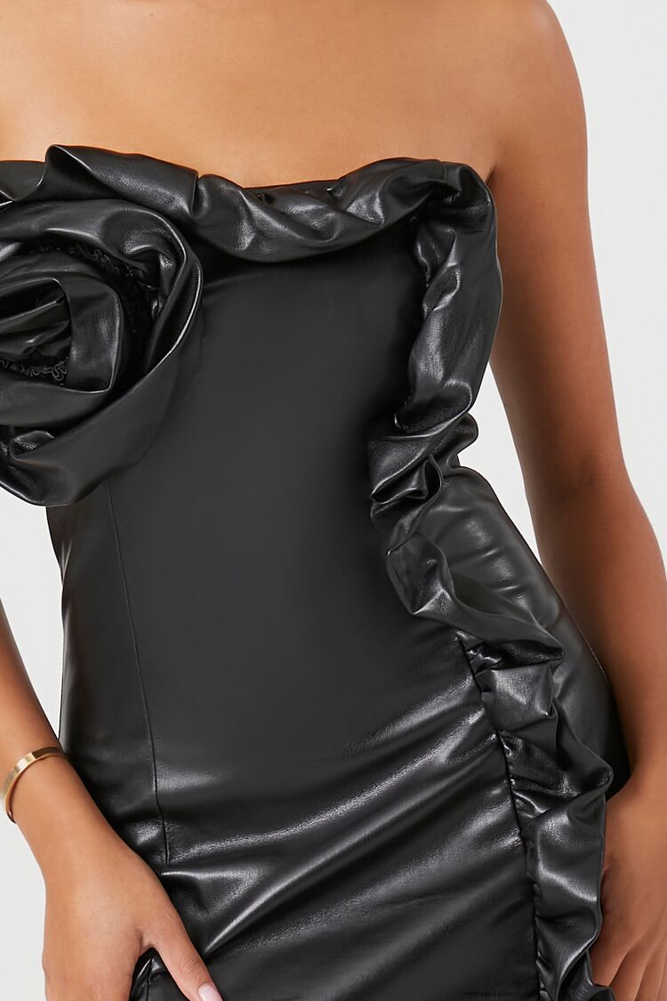 Faux Leather Rosette Tube Dress - Image 5