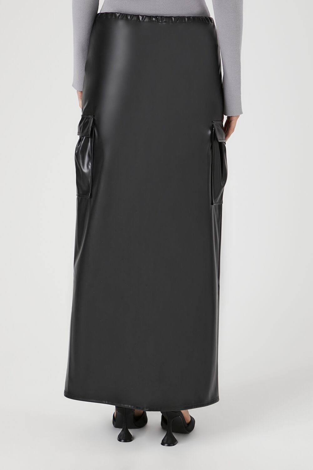 Faux Leather Toggle Drawstring Midi Skirt - Image 4