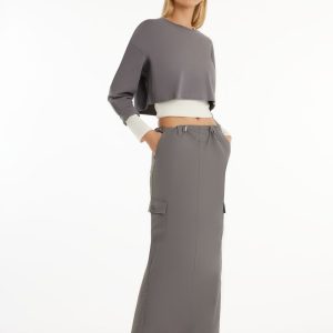 Twill Toggle Drawstring Midi Skirt