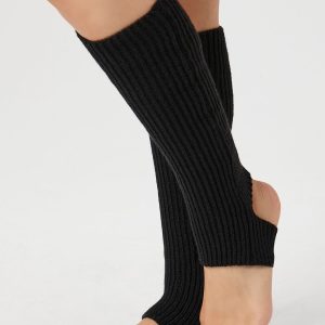 Ribbed Knit Stirrup Leg Warmers