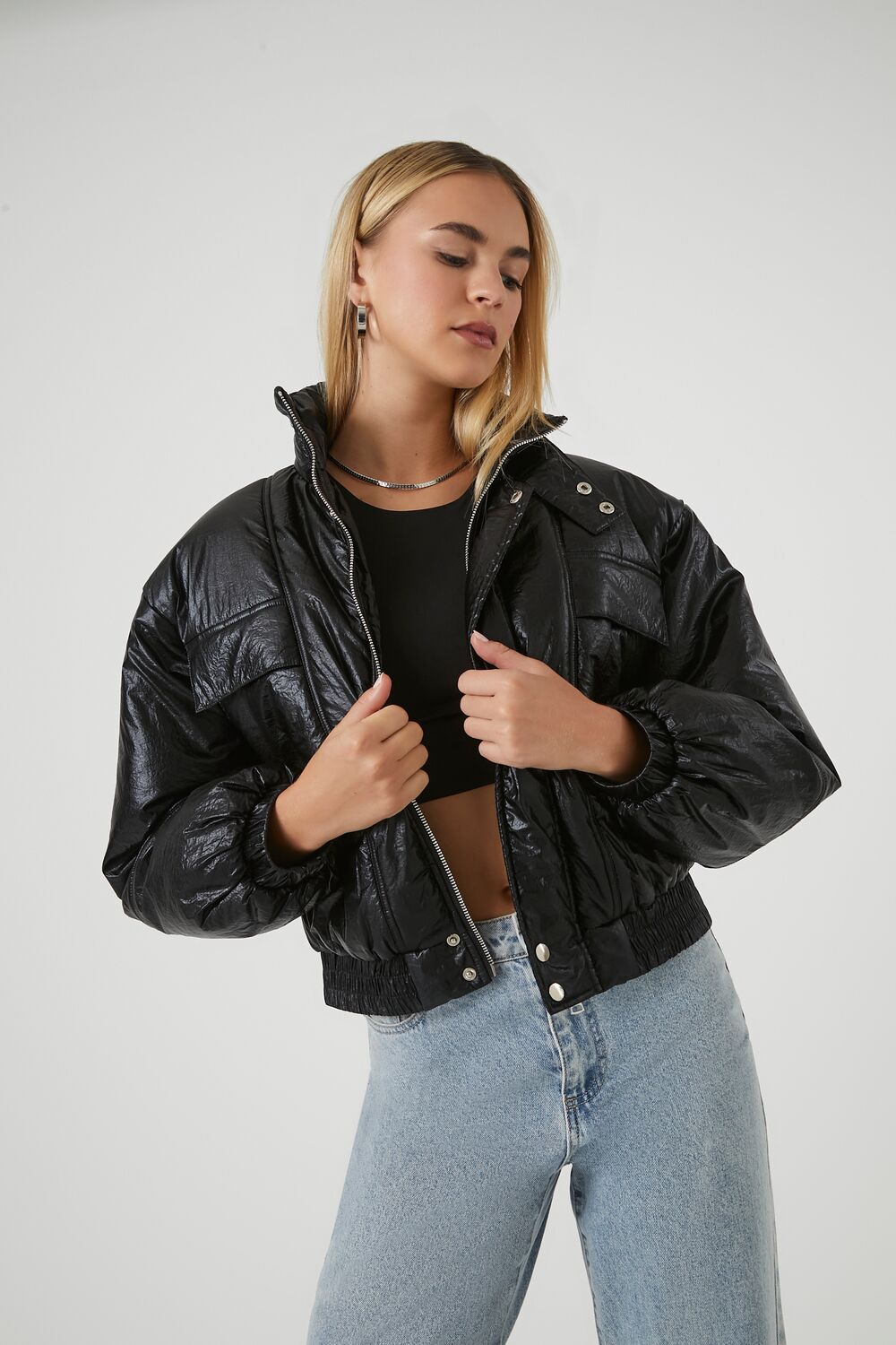 Faux Leather Puffer Jacket - Image 2