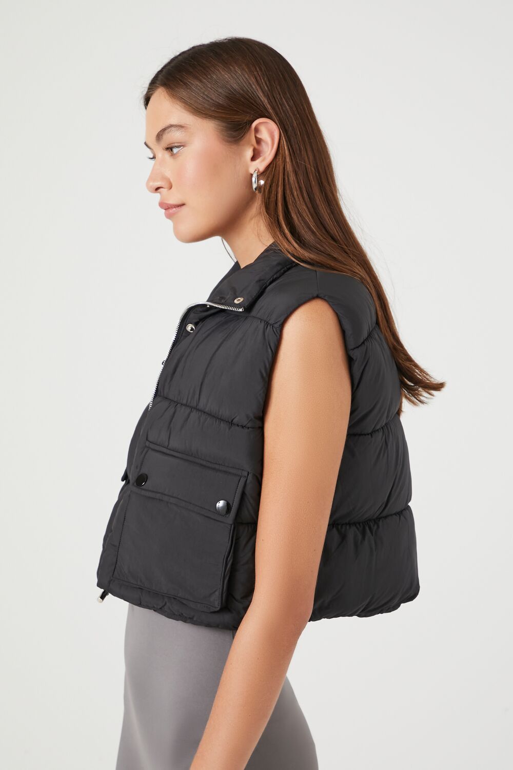 Cropped Zip-Up Puffer Vest - Image 2